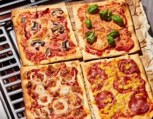 Színes családi-pizza szeletek