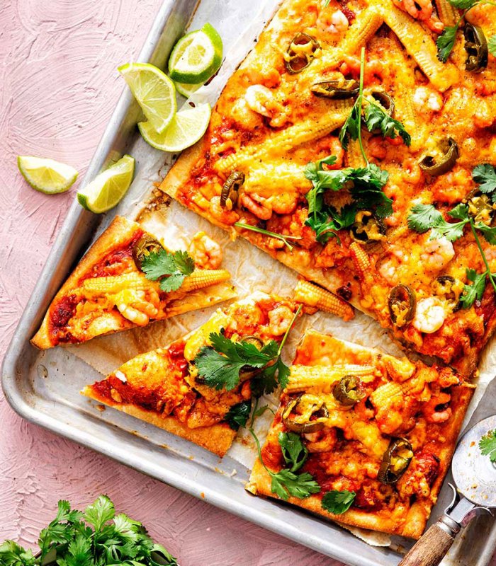 garnélás-cheddar sajtos pizza